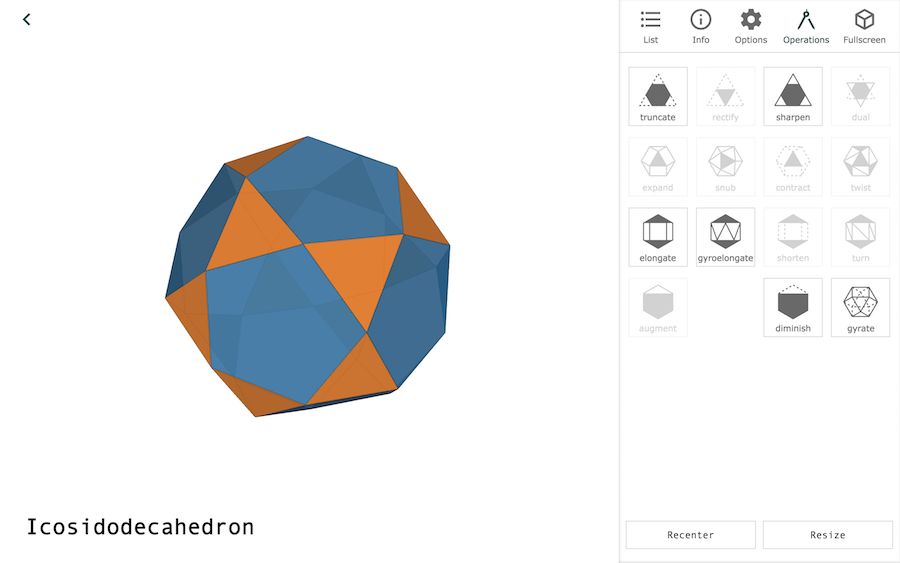 Screenshot of polyhedra.tessera.li/icosidodecahedron