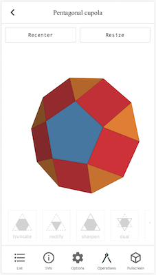 Mobile view of polyhedra operations tab