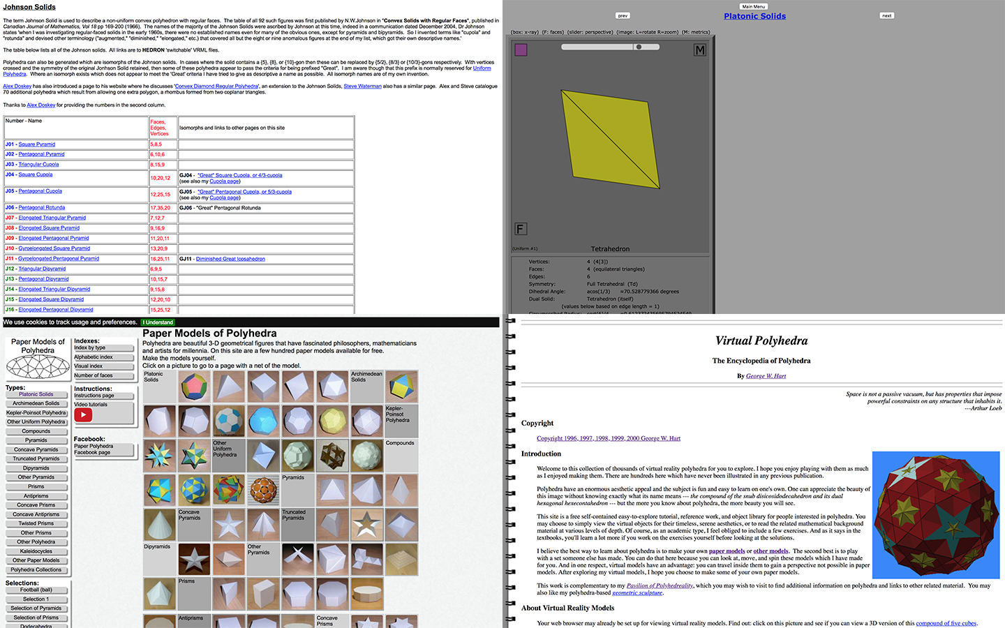 Screenshots of different polyhedron websites