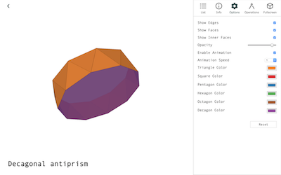 Desktop view of polyhedra viewer page